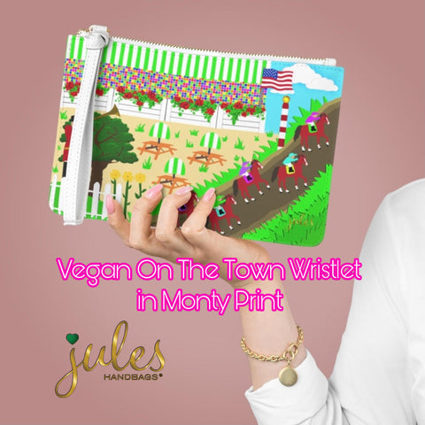 Monty print vegan wristlet designed by Jules Handbags of NJ 
