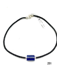 Lapis lazuli tube silver plated spacers on 4mm leather bolo cord