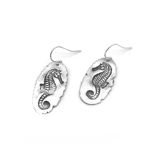 Large Seahorse Nugget Earrings - Red Bank Artisan Collective jewelry art vintage recycled Earrings, Aries Artistic Jewelry