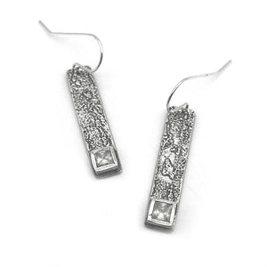 Long Bar CZ Diamond Earrings - Red Bank Artisan Collective jewelry art vintage recycled Earrings, Aries Artistic Jewelry