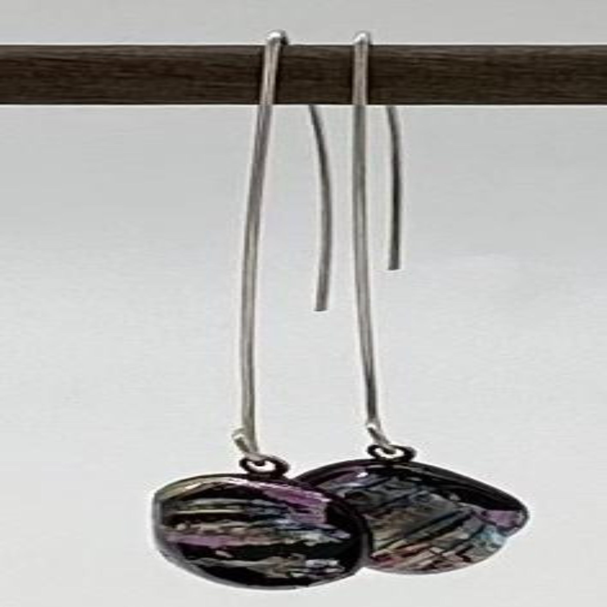long hoop black and lavender recycled glass earrings by NJ artist Mother's Whimsy