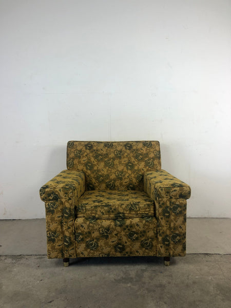 Mid Century Modern Oversized Lounge Chair Vintage Floral Fabric