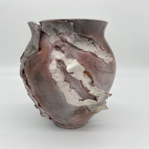 Saggar fired thrown and altered white stoneware ceramic artist Jane Kleiman of NJ