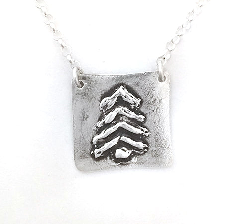 Square Drawn Tree Necklace - Red Bank Artisan Collective jewelry art vintage recycled Necklace, Aries Artistic Jewelry