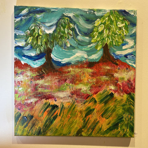 Windswept Orchard acrylic artwork by Tim Aanensen