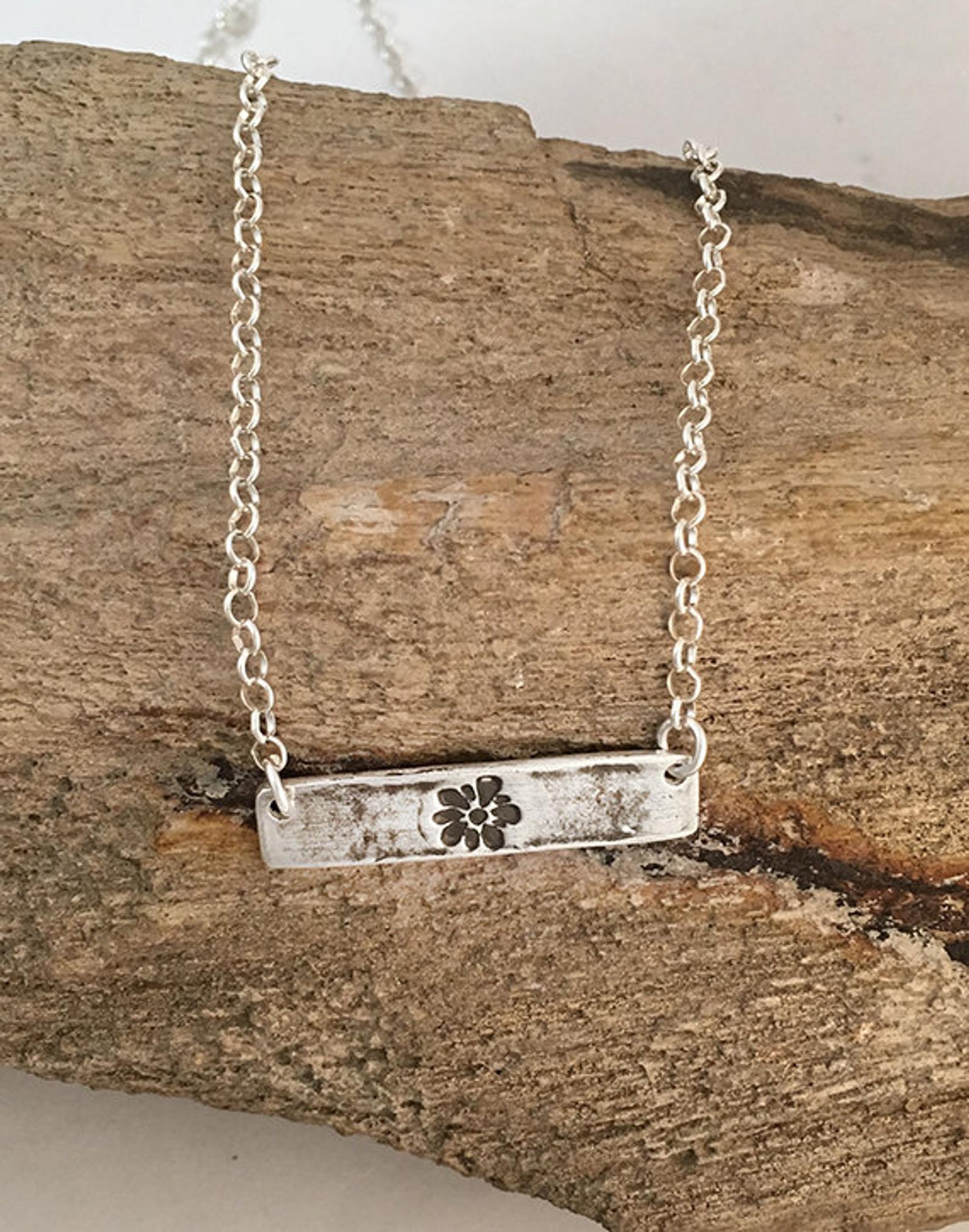 Sterling Silver Flower Bar Necklace