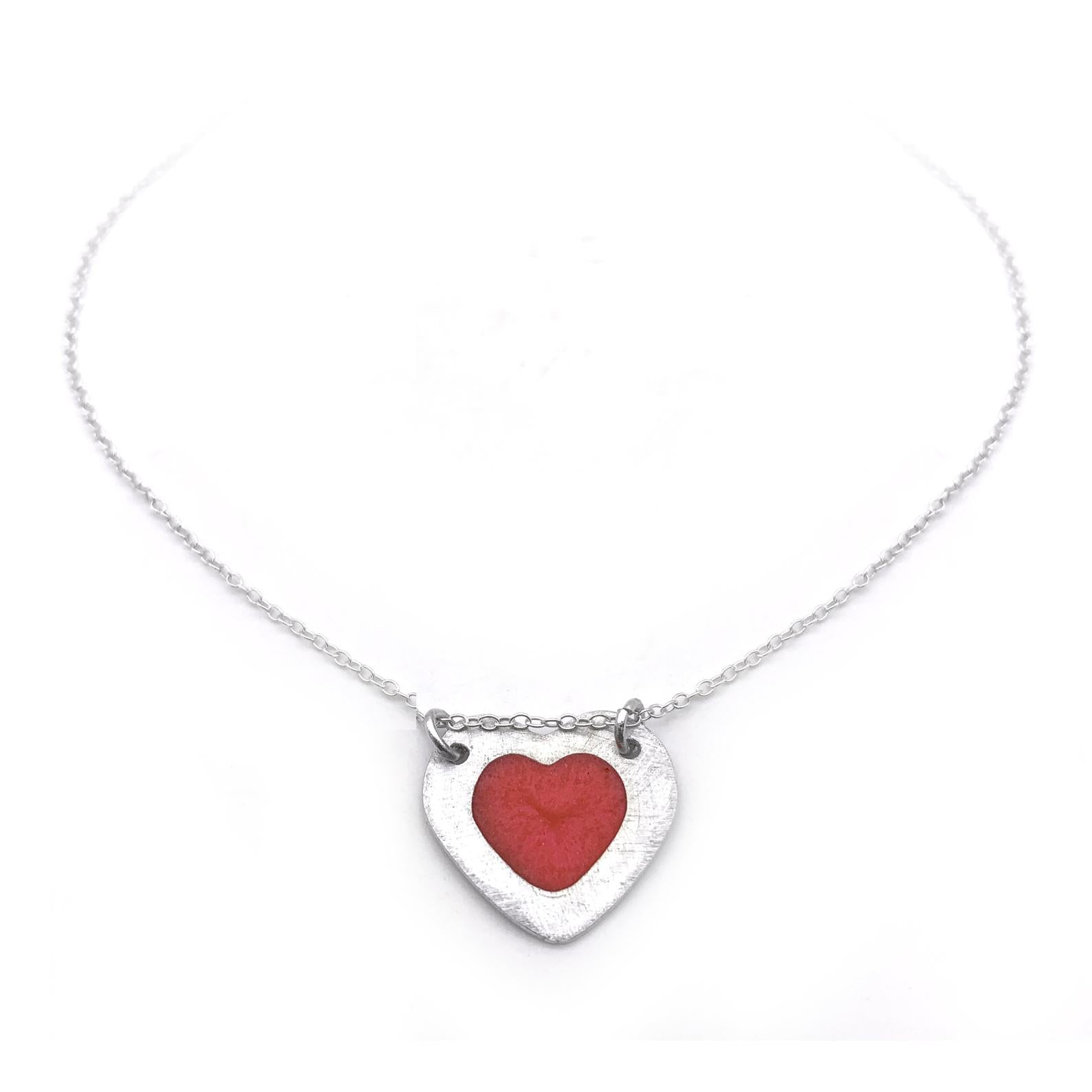 Sterling Silver Red Heart Necklace Minimalist Jewelry