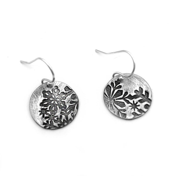 Small Round Snowflake Earrings with Abstract Design