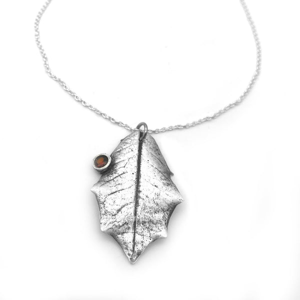 Fine Silver Holly Leaf Necklace Winter Jewelry Nature Lover