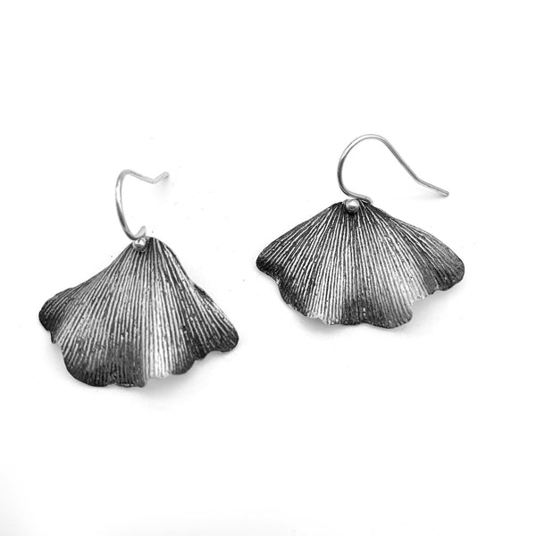 Fine Silver Ginkgo Leaf Earrings Nature Jewelry