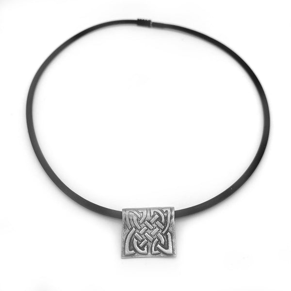 Square Celtic Knot Necklace on Rubber Cord Irish Jewelry