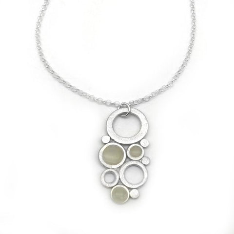 Silver Geometric Circle Necklace with Glow in the Dark Accents - Red Bank Artisan Collective jewelry art vintage recycled Necklace, Aries Artistic Jewelry