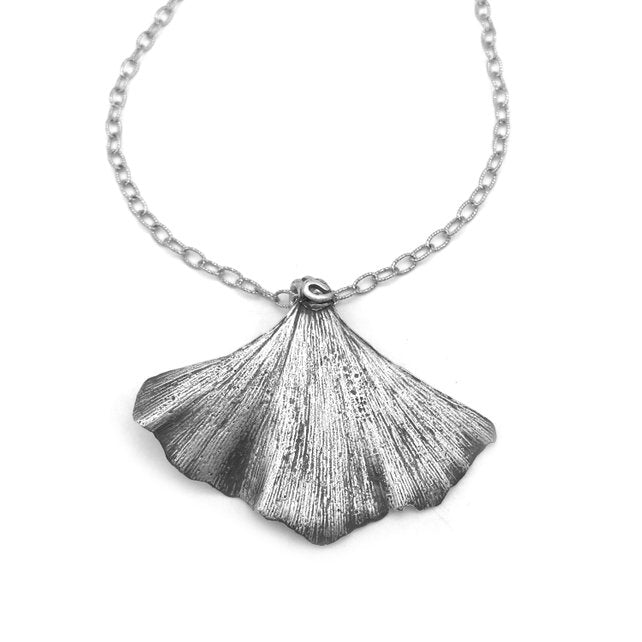 Nature Inspired Silver Ginkgo Necklace - Red Bank Artisan Collective jewelry art vintage recycled Necklace, Aries Artistic Jewelry
