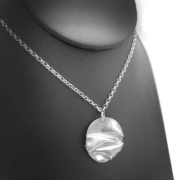 Fold Formed Silver Necklace Abstract Round Pendant