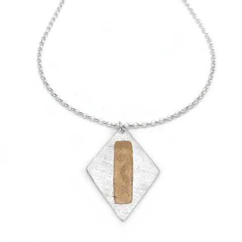 Sterling Silver Diamond Shaped Pendant with Copper Accents