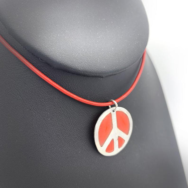 Sterling Silver Peace Sign Necklace Red Peace & Love Jewelry
