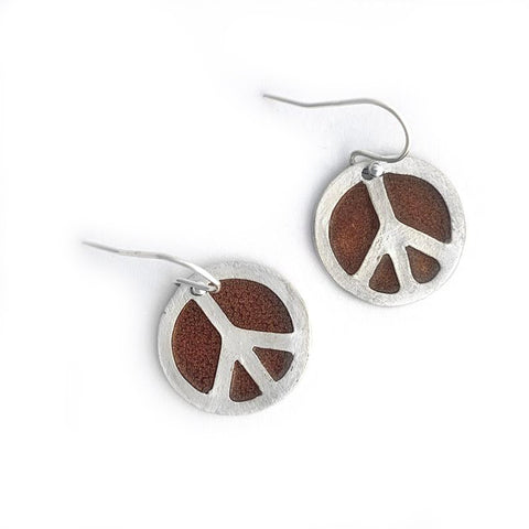 Copper Peace Sign Earrings Peace & Love Jewelry