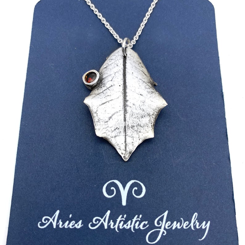 Fine Silver Holly Leaf Necklace Winter Jewelry Nature Lover
