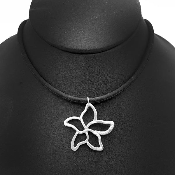 Pointed Flower Necklace on Rubber Cord Nature Jewelry