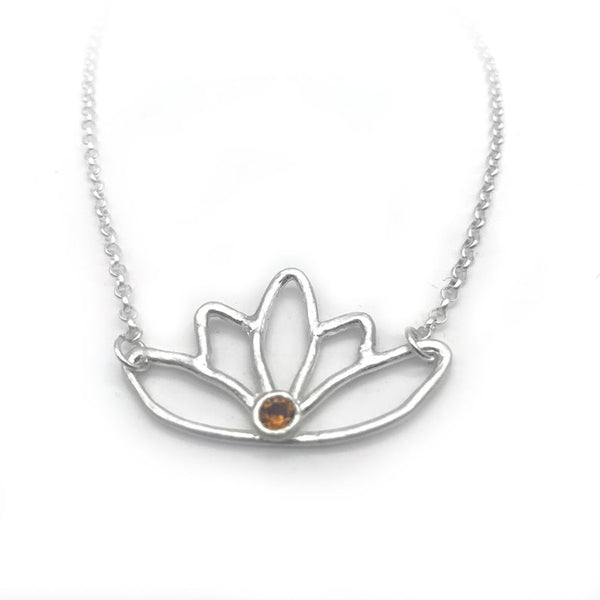 Fine Silver Lotus Necklace Spiritual Jewelry with Gemstone Accent