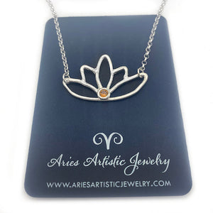 Fine Silver Lotus Necklace Spiritual Jewelry with Gemstone Accent
