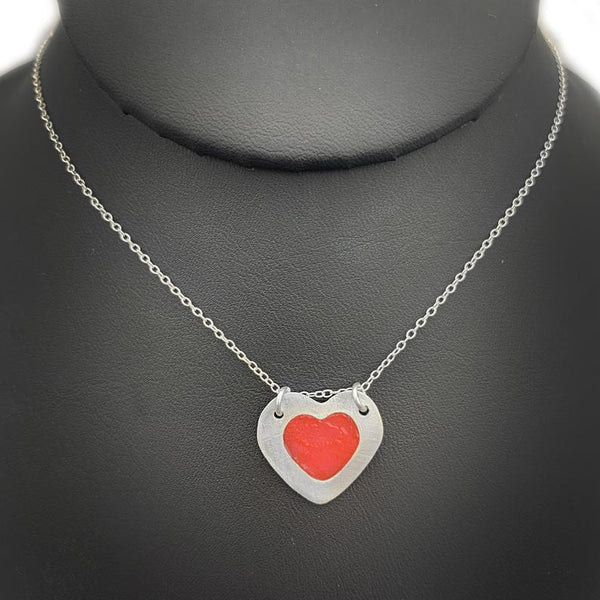 Sterling Silver Red Heart Necklace Minimalist Jewelry