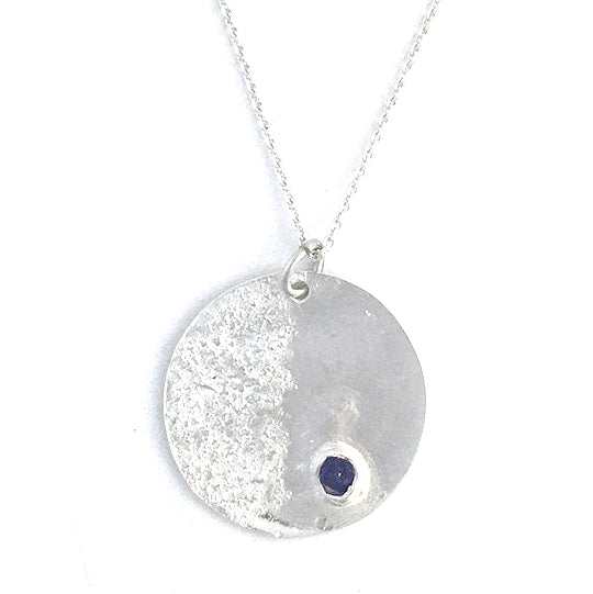 Sterling Silver Moon Necklace with Raw Sapphire Gemstone