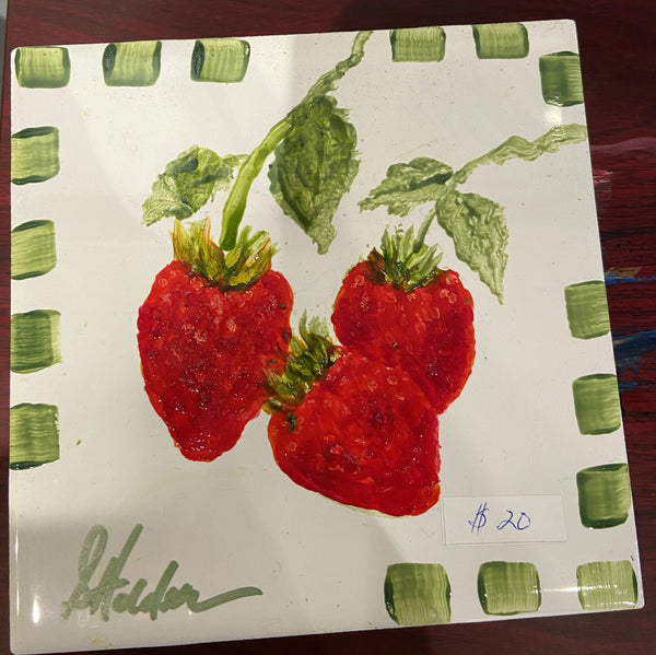 strawberry trivets hand painted by Susan's Art of NJ