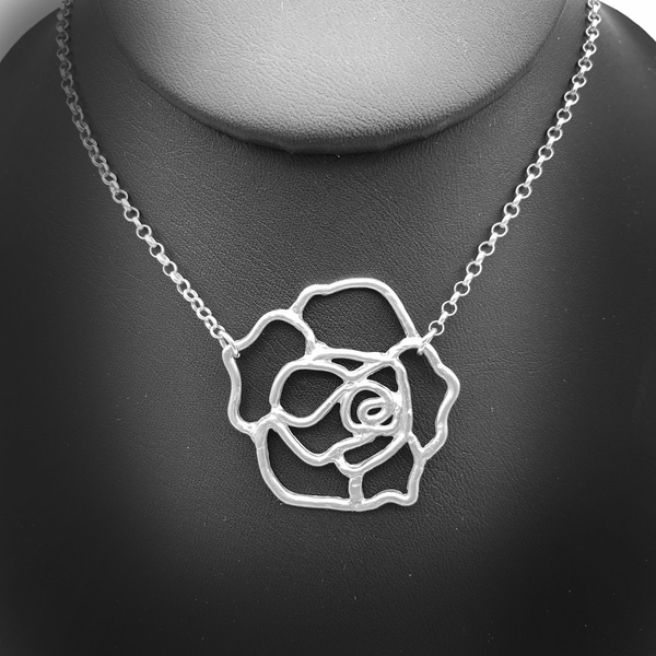 Silver Rose Necklace Nature Jewelry