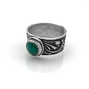 Sterling Silver Malachite Wide Ring Band with Celtic Design