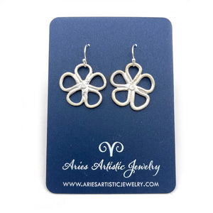 Hand Drawn Pure Silver Whimsical Round Flower Earrings – Nature-Inspired