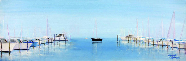 Serene Atlantic Highlands Marina oil painting by Leonardo Ruggieri